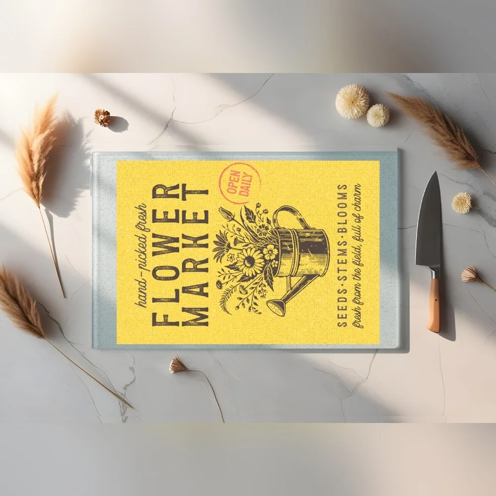 Yellow Flower Market Glass Kitchen Cutting Board